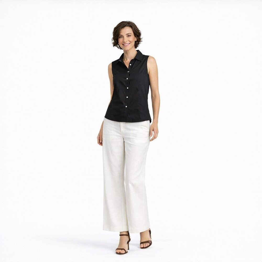 Banana Republic Black Medium Stretch Sleeveless Button-Down Collared Shirt